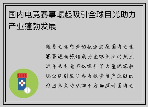 国内电竞赛事崛起吸引全球目光助力产业蓬勃发展