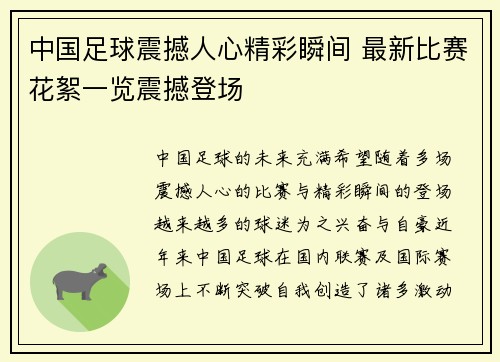 中国足球震撼人心精彩瞬间 最新比赛花絮一览震撼登场
