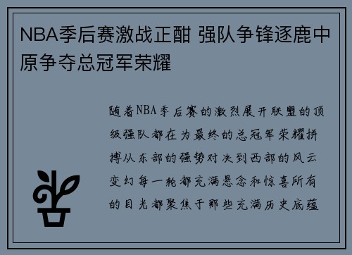 NBA季后赛激战正酣 强队争锋逐鹿中原争夺总冠军荣耀