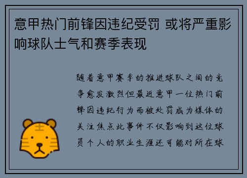意甲热门前锋因违纪受罚 或将严重影响球队士气和赛季表现
