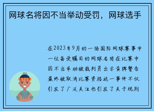 网球名将因不当举动受罚，网球选手