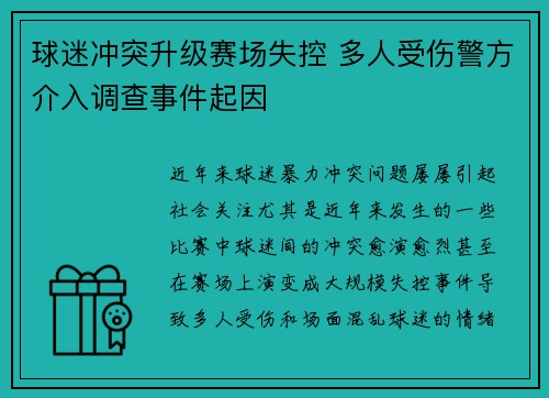 球迷冲突升级赛场失控 多人受伤警方介入调查事件起因